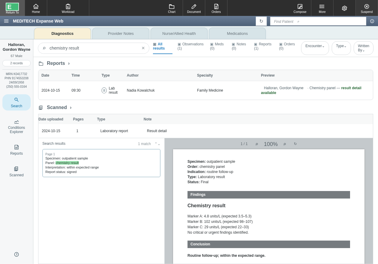 Box Draw Eval example: MEDITECH Expanse Web — Lab result detail